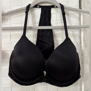 Victoria's Secret Black Push-Up Front Clasp Halter Bra with Velvet Details
